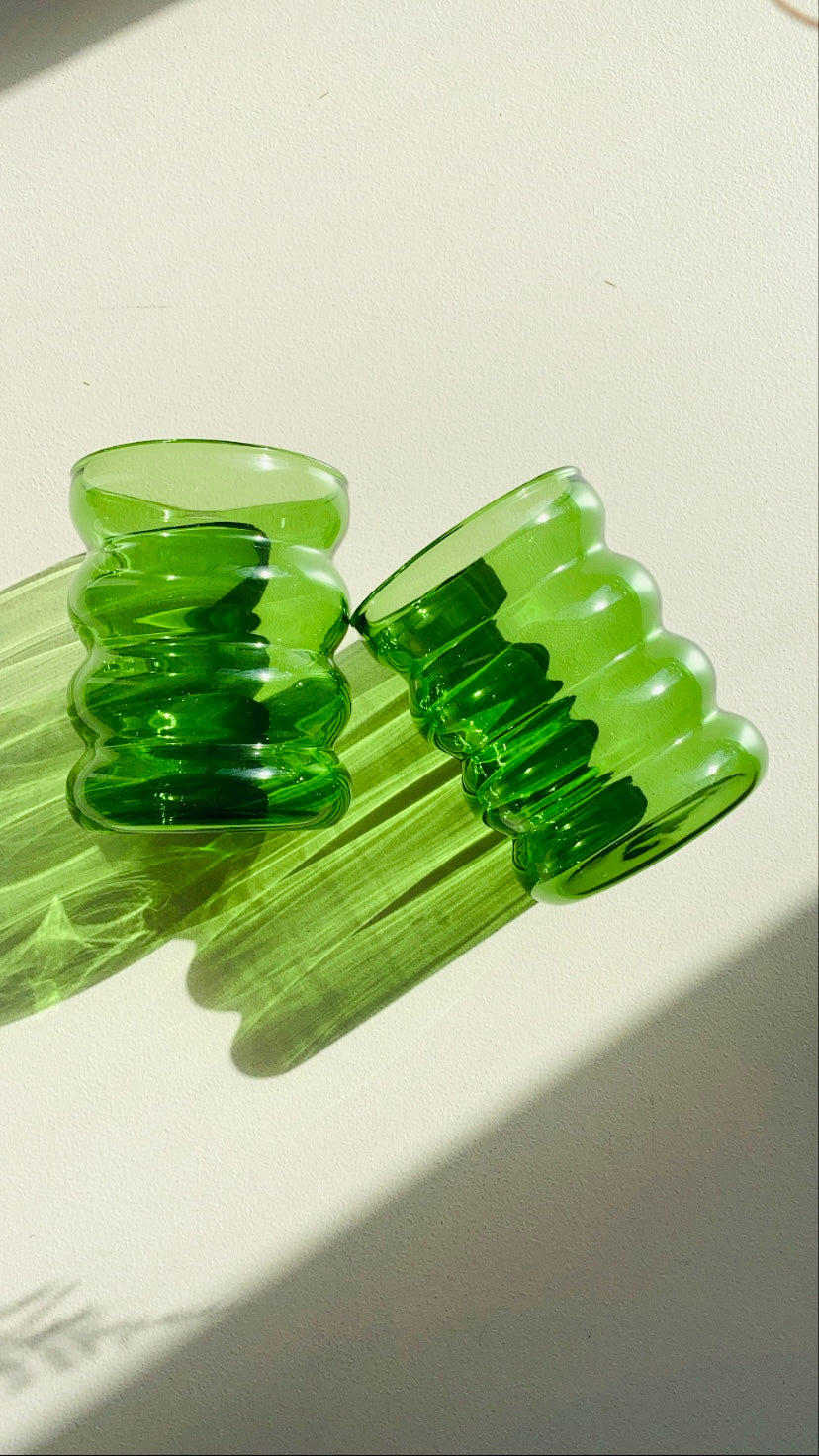 Green bubble ripple drinking glasses