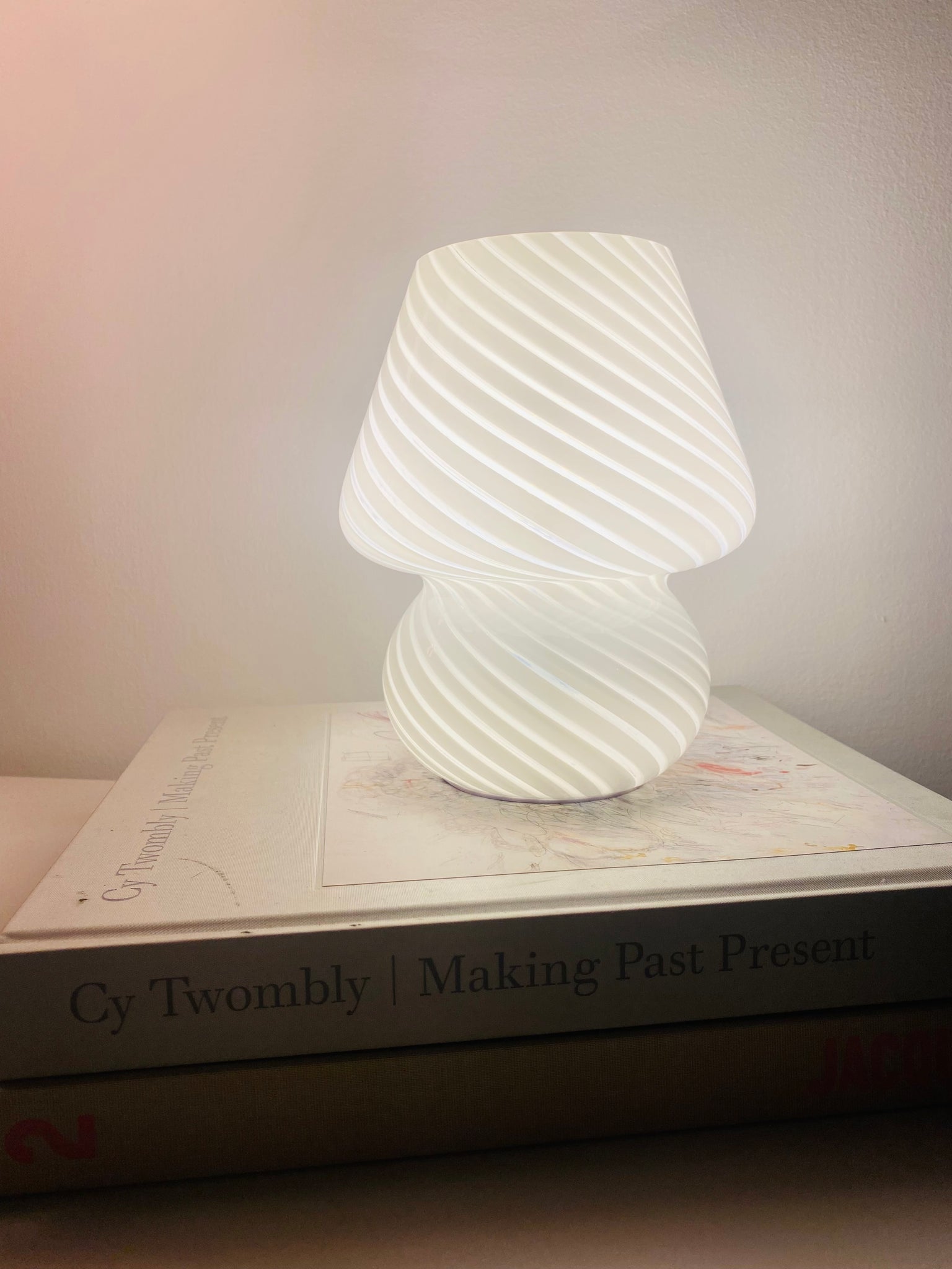 Murano - style white striped glass lamp