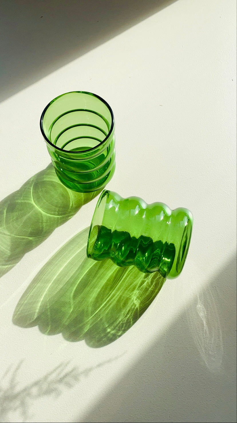 Green bubble ripple drinking glasses